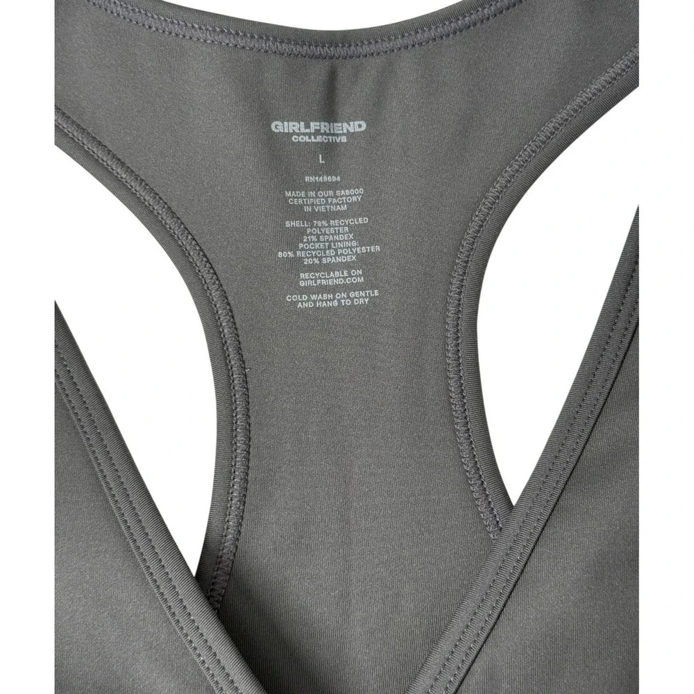 Girlfriend Collective Deep V-Neck Sleeveless Full Length Sports Bra Large Gray